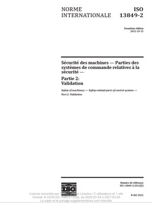 cover image of Norme internationale ISO 13849-2 : partie 2 : validation